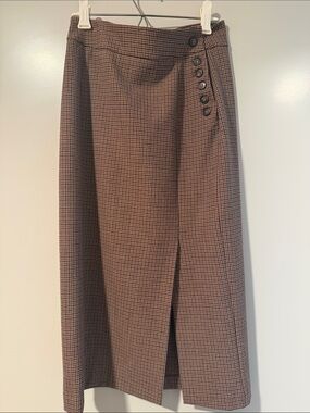 Rouje Classic Brown Houndstooth Midi Skirt FR34 XXS